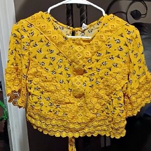 Yellow Floral Lace Crop Top